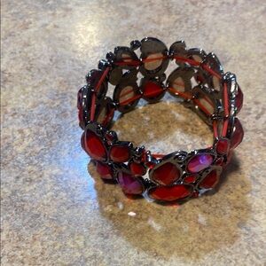 Bohemian Red Stretch Bracelet with Glossy Beads